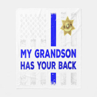 Women Police Officer Grandparents My Grandson Gift Fleece Deken