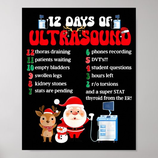 Women Retro 12 Days Of Ultrasound Tech Christmas S Poster (Voorkant)