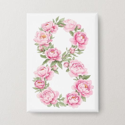 Women’s Day Peony Flower for March 8 Button (Voorkant)