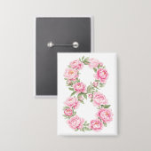 Women’s Day Peony Flower for March 8 Button (Voorkant / Achterkant)