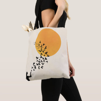 Women, Sun & Flying Birds Silhouette Minimalist Draagtas