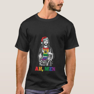Womens Ah Men Christmas Lgbt Q Pride Xmas Jesus G T-shirt