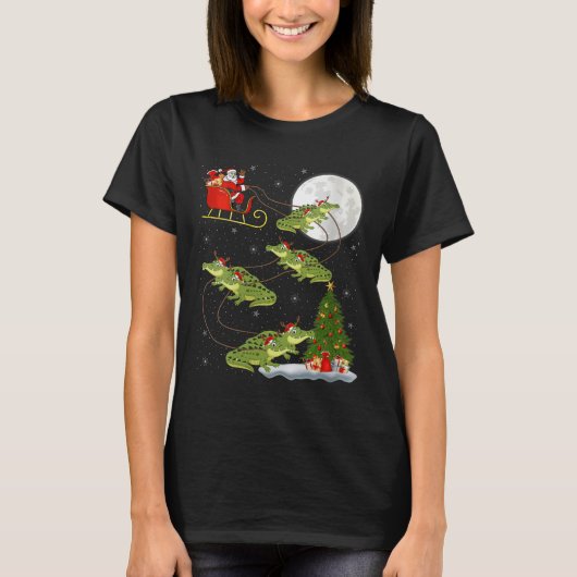Womens Alligator Santa Sleigh Flying Funny Magical T-shirt (Voorkant)