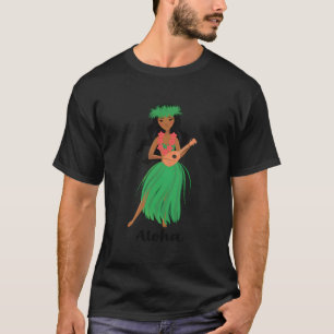 Womens Aloha Hawaii Hawaiian Schattige Ukulele Hul T-shirt