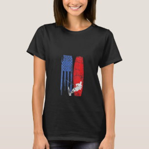Womens American Water Skiing Flag Wakeboard Skier T-shirt