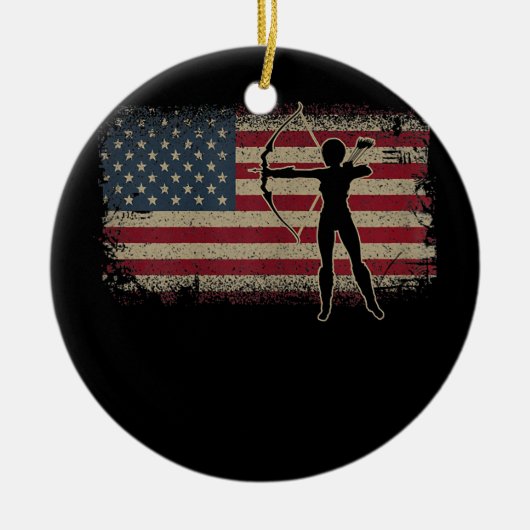 Womens Archery Player Crossbow American Flag Keramisch Ornament (Voorkant)