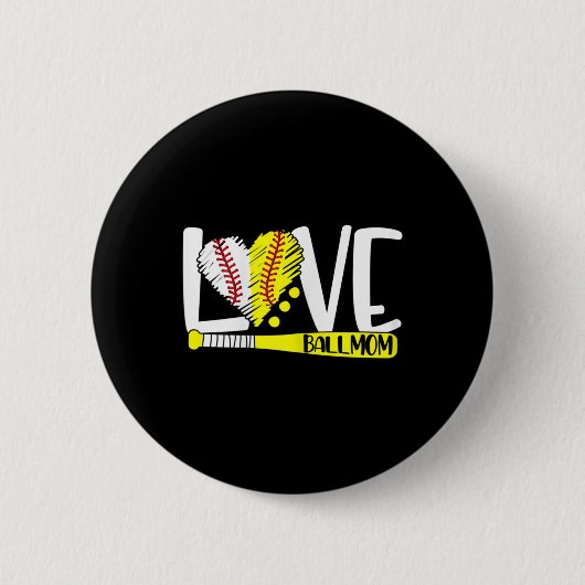 Womens Ball Mam houdt van honkbal Ronde Button 5,7 Cm (Voorkant)