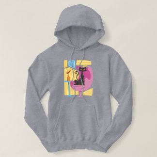 Women's Black Cat Abstract Hoodie