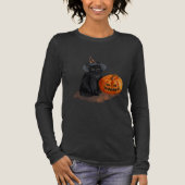 Women's Black Cat Halloween Long-sleeved Tshirt (Voorkant)