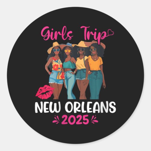 Womens Black Girls Trip New Orleans 2025 Vacation Ronde Sticker (Voorkant)