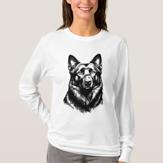 Women's Black GSD Long Sleeve White Tee T-shirt (Voorkant)
