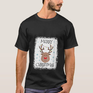 Womens Bleached Rudolph Red Nose Reindeer Face Mer T-shirt