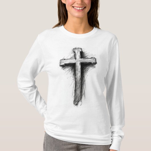 Women's Bold Christian Cross Long Sleeve Tee T-shirt (Voorkant)