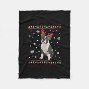 Womens Boston Terrier Xmas Ugly Christmas Sweater Fleece Deken