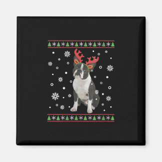 Womens Boston Terrier Xmas Ugly Christmas Sweater Magneet