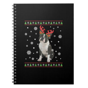 Womens Boston Terrier Xmas Ugly Christmas Sweater Notitieboek