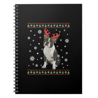 Womens Boston Terrier Xmas Ugly Christmas Sweater Notitieboek
