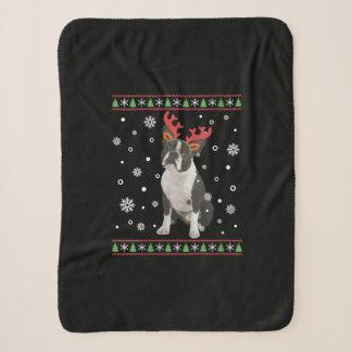 Womens Boston Terrier Xmas Ugly Christmas Sweater Sherpa Deken