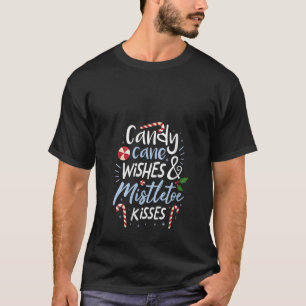 Womens Candy Cane Wishes Mistletoe Christmas Stock T-shirt