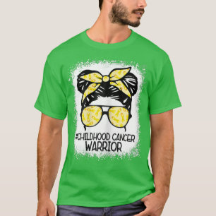 Womens Childhood Cancer Warrior Messy Bun Leopard T-shirt