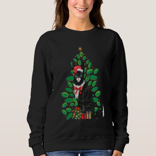 Women's Christmas Black cat Xmas Tree Graphics 1 Trui (Voorkant)