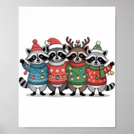 Womens Christmas Lights Raccoon Santa Funny Xmas T Poster (Voorkant)