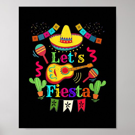 Womens Cinco De Mayo Mexican Guitar Cactus Lets Poster (Voorkant)
