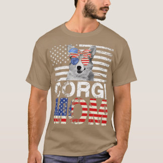 Womens Cool Corgi Mom Usa Flag Patriotic Mothers D T-shirt