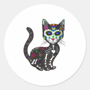 Womens Craneo de Gato Sugar Skull Cat Hallow Ronde Sticker