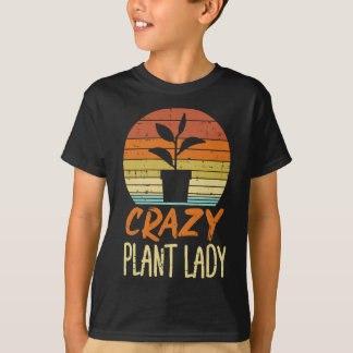 Womens Crazy Plant Lady Sunset Retro Gardening T-shirt