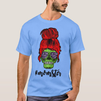 Womens Crazy Red Hair Momster Skull mama Funny Red T-shirt