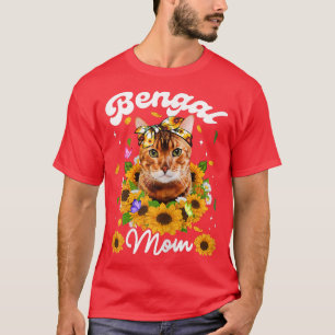 Womens Cute Bengal Cat Ma Sunflower Moederdag T-shirt
