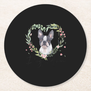 Womens Cute Boston Terrier Mam Flower Hondenliefhe Ronde Kartonnen Onderzetter