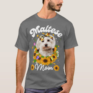 Womens Cute Maltese Dog Mam Sunflower Moederdag T-shirt