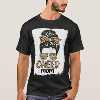 Womens Cute Messy Bun Cheer Ma Funny Leopard Band T-shirt