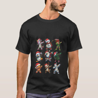 Womens Dabbing Elf Santa Claus Friends Xmas Party  T-shirt