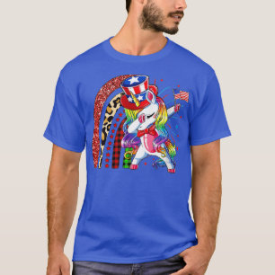 Womens Dabbing Unicorn Rainbow 4 juli Patriot T-shirt