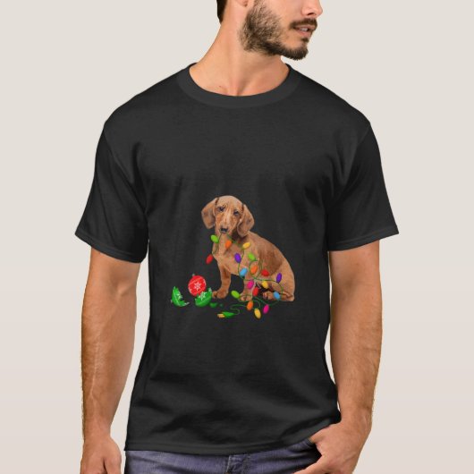 Womens Dachshund Art Dog Lover Christmas Doxi Ligh T-shirt (Voorkant)