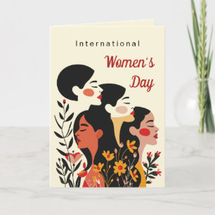 Women's Day Bloemen Vrouwen Zwart Haar Kaart