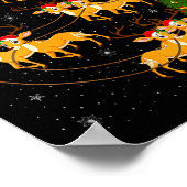 Womens Deer Santa Sleigh Flying Funny Magical Chri Poster (Hoek)