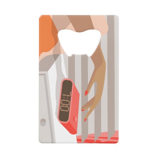 Womens die de wekker in de hand drukken kredietkaart flessenopener (Voorkant)