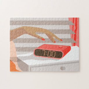 Womens die de wekker in de hand drukken legpuzzel