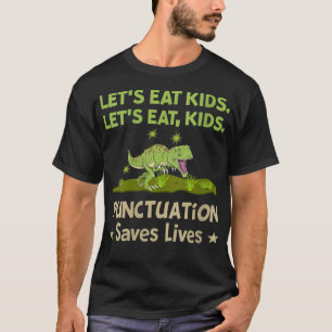 Womens Dinosaur laat de Kinder Punctuatie eten red T-shirt