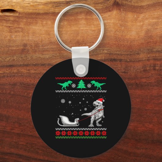 Womens Dinosaur Sleigh Merry Christmas Ugly Christ Sleutelhanger (Voorkant)