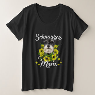 Womens Dog Mom Day Gift Sunflower Schnauzer Grote Maat T-shirt