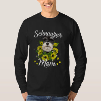 Womens Dog Mom Day Gift Sunflower Schnauzer T-shirt