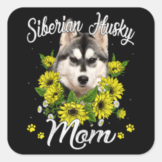 Womens Dog Mors Day Gift Sunflower Siberian Vierkante Sticker