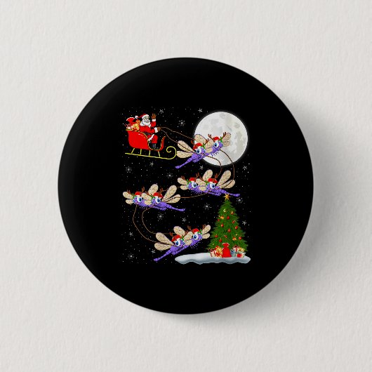 Womens Dragonfly Santa Sleigh Flying Funny Magical Ronde Button 5,7 Cm (Voorkant)