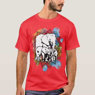 Womens Elephant Family Wild Animal Mandala Grafisc T-shirt