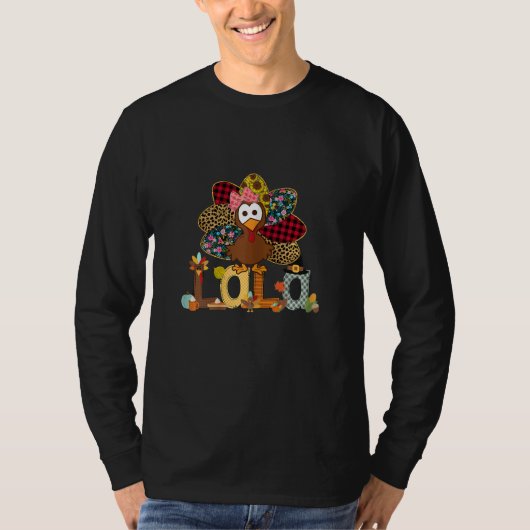 Womens Fall Turkey Lala    Thanksgiving Doodle Gra T-shirt (Voorkant)